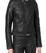 women's black lambskin leather biker jacket quilted design premium