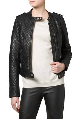 women's black lambskin leather biker jacket quilted design premium 2