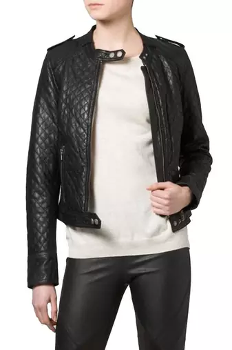 women's black lambskin leather biker jacket quilted design premium