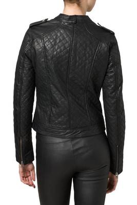 women's black lambskin leather biker jacket quilted design premium 3