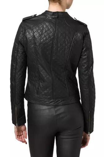 women's black lambskin leather biker jacket quilted design premium