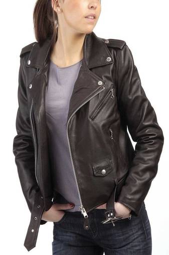 Womens genuine lambskin black leather motorcycle slim fit ladies biker jacket-c58