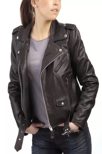 Womens genuine lambskin black leather motorcycle slim fit ladies biker jacket-c58