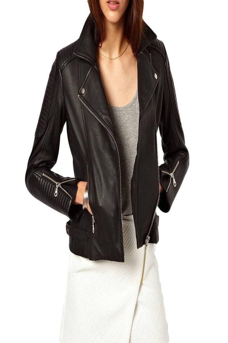 Womens genuine lambskin black leather motorcycle slim fit ladies biker jacket-c59