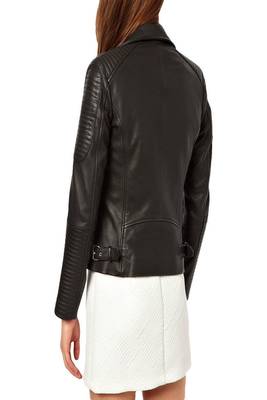 women's black lambskin leather biker jacket classic moto zip style advanced 2