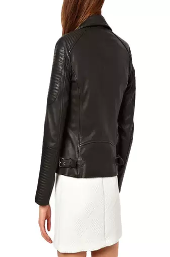 women's black lambskin leather biker jacket classic moto zip style advanced