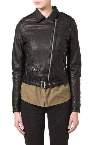 Womens genuine lambskin black leather motorcycle slim fit ladies biker jacket-c61