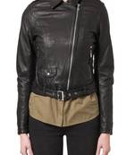 women's black lambskin leather biker jacket classic moto zip style featured