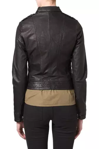 women's black lambskin leather biker jacket classic moto zip style featured