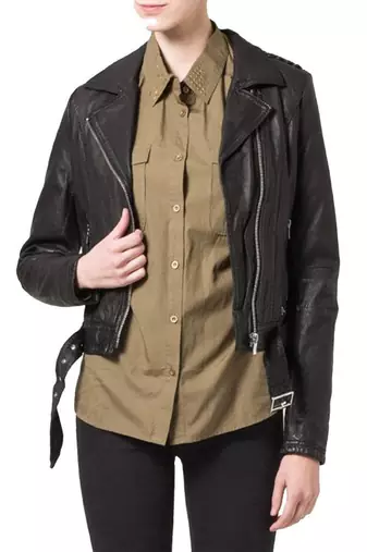 women's black lambskin leather biker jacket classic moto zip style featured
