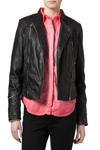Womens genuine lambskin black leather motorcycle slim fit ladies biker jacket-c62