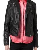 women's black lambskin leather biker jacket classic moto zip style premium premium