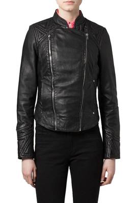 women's black lambskin leather biker jacket classic moto zip style premium exclusive 1