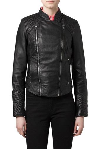Womens genuine lambskin black leather motorcycle slim fit ladies biker jacket-c63
