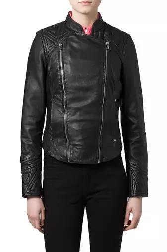Womens genuine lambskin black leather motorcycle slim fit ladies biker jacket-c63
