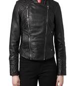 women's black lambskin leather biker jacket classic moto zip style premium exclusive
