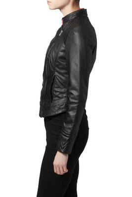 women's black lambskin leather biker jacket classic moto zip style premium exclusive 3