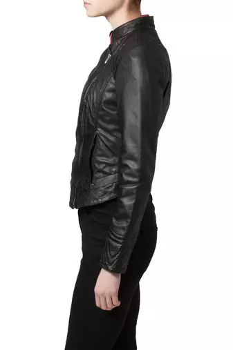 women's black lambskin leather biker jacket classic moto zip style premium exclusive