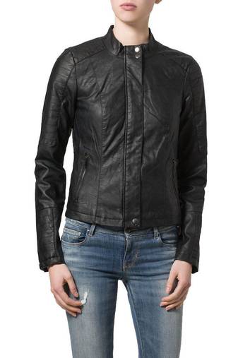 Womens genuine lambskin black leather motorcycle slim fit ladies biker jacket-c64
