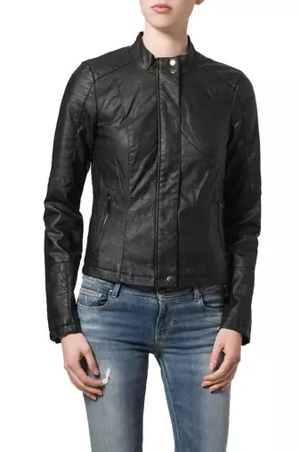 Womens genuine lambskin black leather motorcycle slim fit ladies biker jacket-c64