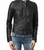 women's black lambskin leather biker jacket classic moto zip style premium modern