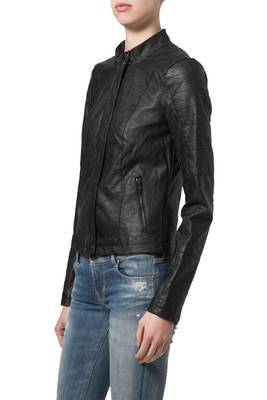 women's black lambskin leather biker jacket classic moto zip style premium modern 3