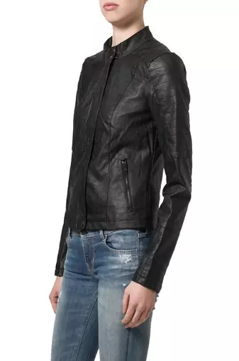women's black lambskin leather biker jacket classic moto zip style premium modern