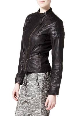 women's black lambskin leather biker jacket classic moto zip style premium stylish 1