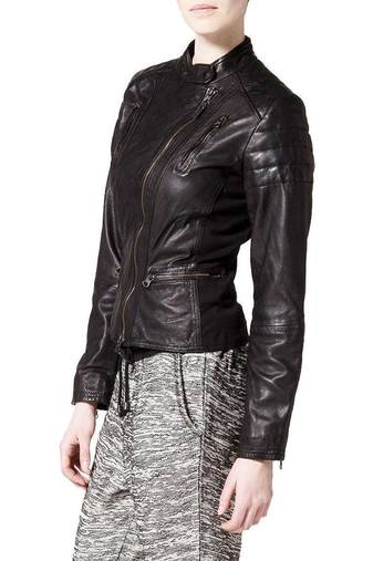 Womens genuine lambskin black leather motorcycle slim fit ladies biker jacket-c65