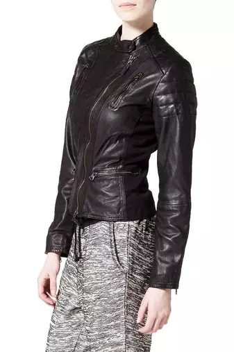 Womens genuine lambskin black leather motorcycle slim fit ladies biker jacket-c65