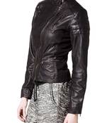 women's black lambskin leather biker jacket classic moto zip style premium stylish