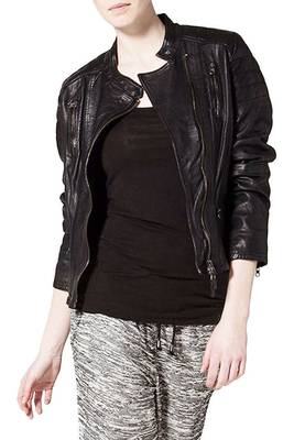 women's black lambskin leather biker jacket classic moto zip style premium stylish 2