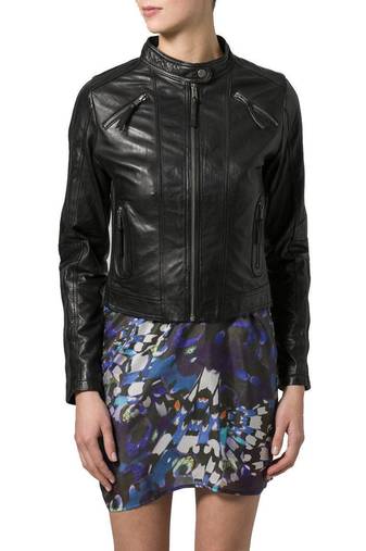 Womens genuine lambskin black leather motorcycle slim fit ladies biker jacket-c66