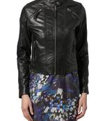 women's black lambskin leather biker jacket classic moto zip style premium authentic