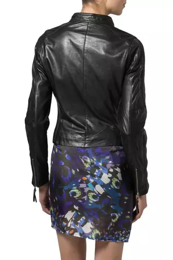 women's black lambskin leather biker jacket classic moto zip style premium authentic