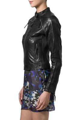 women's black lambskin leather biker jacket classic moto zip style premium authentic 3
