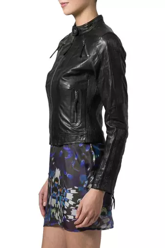 women's black lambskin leather biker jacket classic moto zip style premium authentic