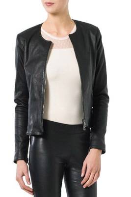 women's black lambskin leather biker jacket classic moto zip style premium genuine 1