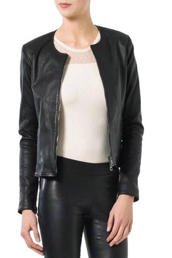 Womens genuine lambskin black leather motorcycle slim fit ladies biker jacket-c67