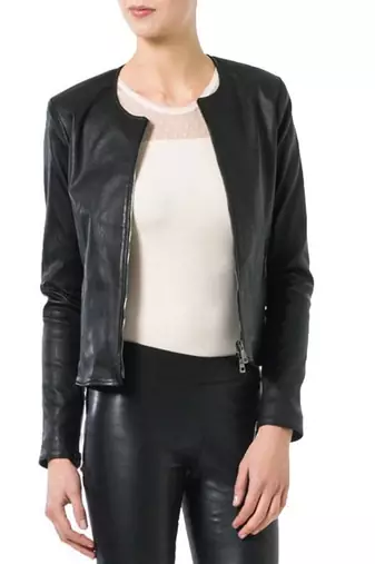 Womens genuine lambskin black leather motorcycle slim fit ladies biker jacket-c67