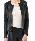 women's black lambskin leather biker jacket classic moto zip style premium genuine