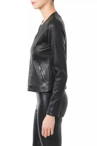 women's black lambskin leather biker jacket classic moto zip style premium genuine