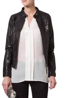 women's black lambskin leather biker jacket classic moto zip style premium superior 1