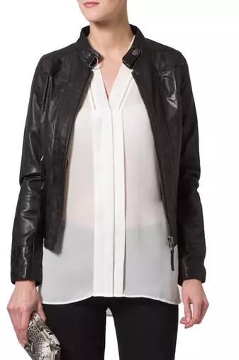 Womens genuine lambskin black leather motorcycle slim fit ladies biker jacket-c68