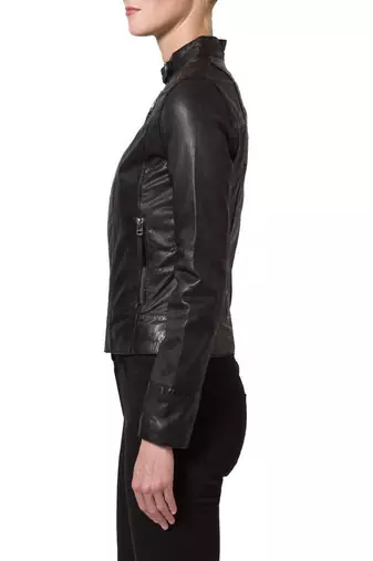 women's black lambskin leather biker jacket classic moto zip style premium superior
