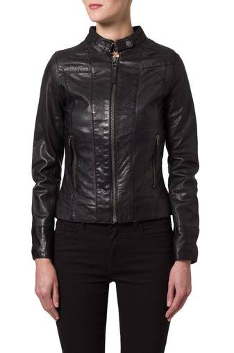women's black lambskin leather biker jacket classic moto zip style premium refined