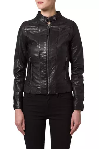 Womens genuine lambskin black leather motorcycle slim fit ladies biker jacket-c68