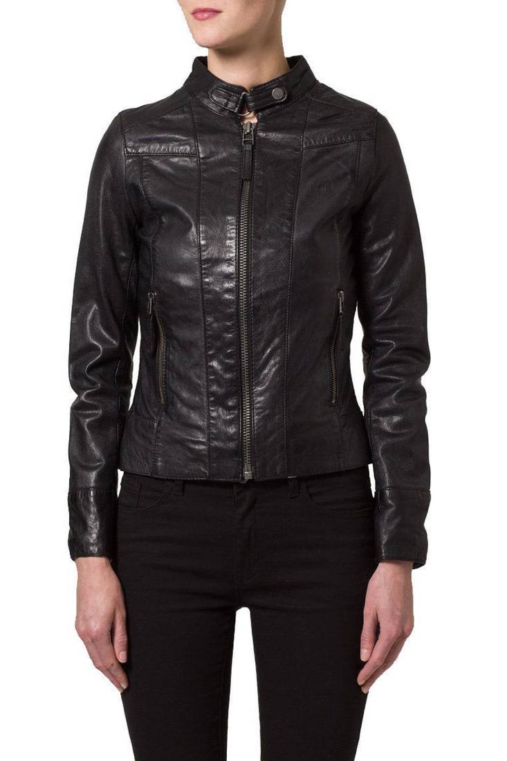 Womens genuine lambskin black leather motorcycle slim fit ladies biker jacket-c68
