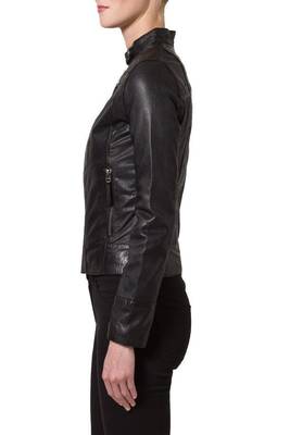 women's black lambskin leather biker jacket classic moto zip style premium refined 2