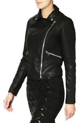 women's black lambskin leather biker jacket classic moto zip style premium elegant 1